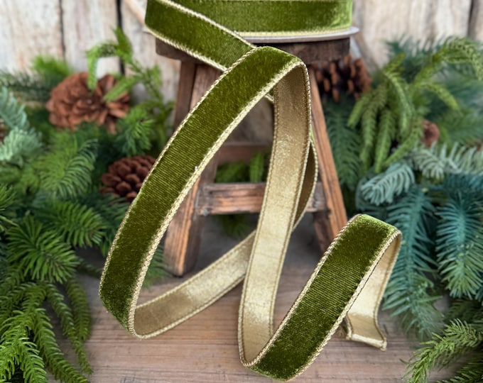 1" Forest Green Velvet Ribbon, Farrisilk Ribbon, Christmas Ribbon, Flashy Velvet Ribbon, RG063-45