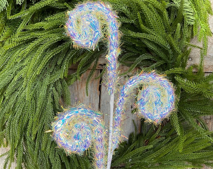 30" White Iridescent Fuzzy Curly Spray, Christmas Tree Spray