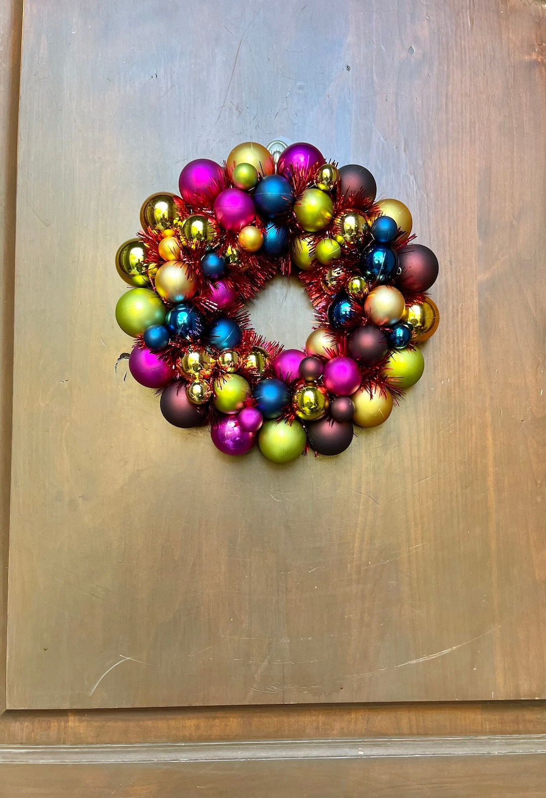 12 Ornament Wreath, Multi Colored Ball Wreath, Christmas Wreath, Candy