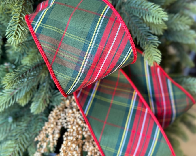 4" Christmas Plaid Ribbon, Green Plaid Ribbon, Traditional Christmas Ribbon