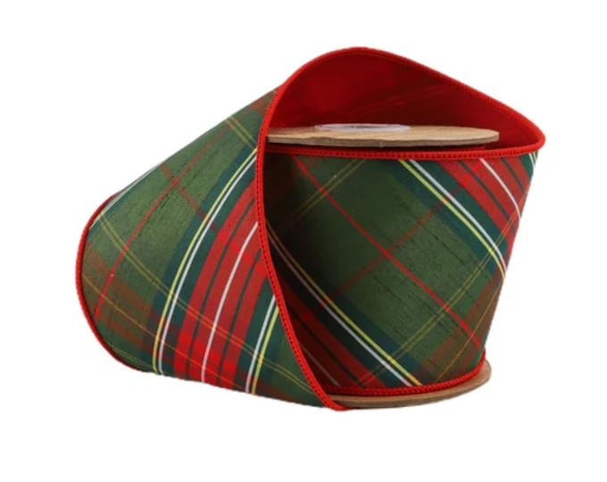 4" Christmas Plaid Ribbon, Green Plaid Ribbon, Traditional Christmas Ribbon