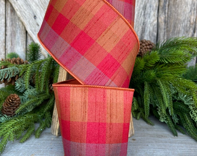 4" Fall Plaid Ribbon, Farisilk ribbon, Designer Ribbon, Harvest Plaid Ribbon, Fall Wreath Ribbon, Wreath Supply, Floral Supply, RK506-32