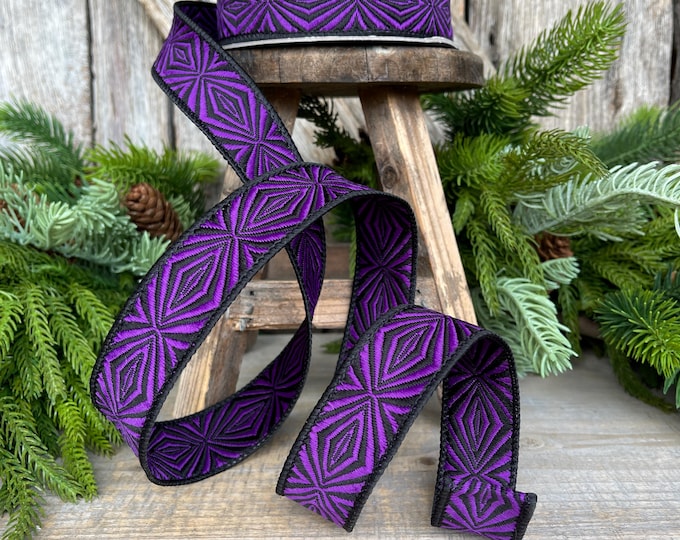 1" Purple Halloween Ribbon, Farrisilk Ribbon, Cryptic Spider Ribbon, Wired Ribbon, Halloween Decor, HR034-86