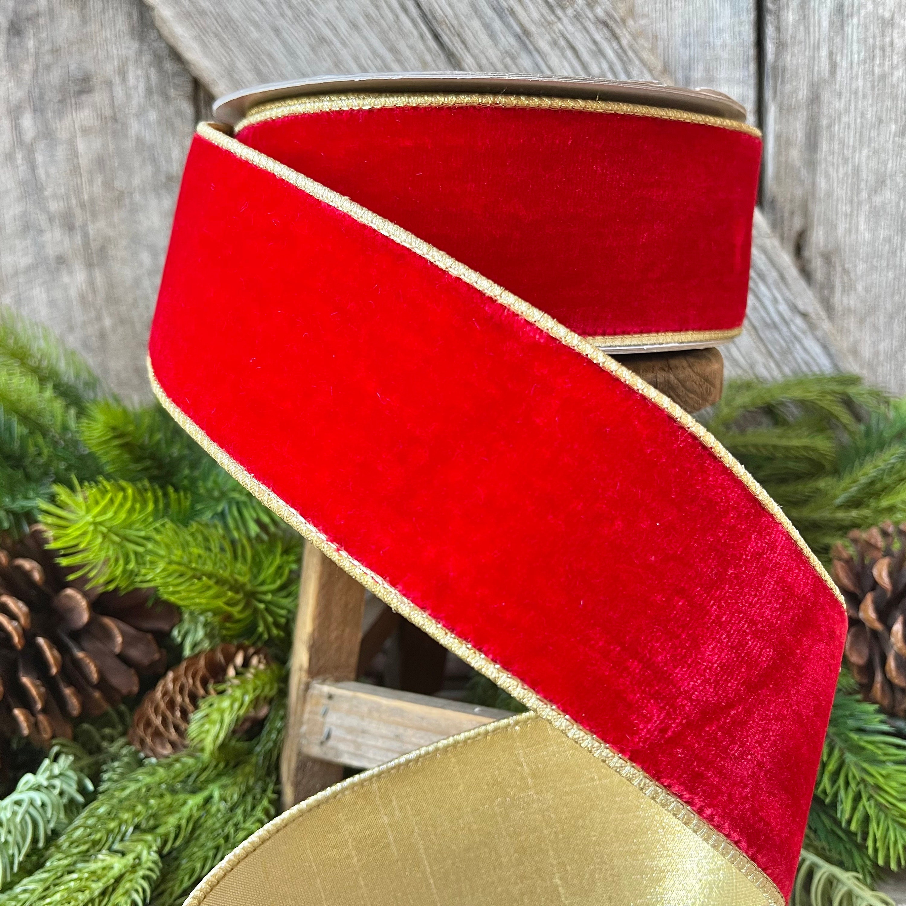 4 Red Gold Metallic Borders Ribbon, Farrisilk Ribbon, Christmas