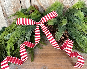 7/8" Red White Stripe Ribbon, Narrow Ribbon, Christmas Bow Ribbon