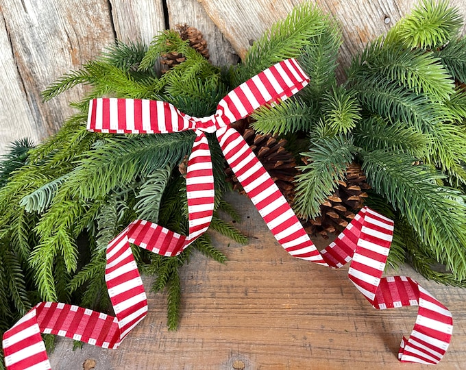 7/8" Red White Stripe Ribbon, Narrow Ribbon, Christmas Bow Ribbon