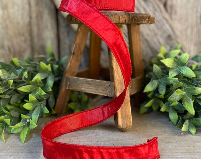 1" Red Luster Ribbon, wired Ribbon, Farrisilk Luster, Wreath RIbbon, narrow Ribbon, Red Ribbon, Ribbon, Red Luster Ribbon, wreath supply