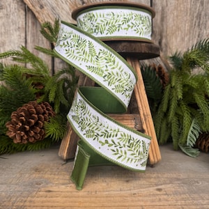 1.5" Green Leaf Ribbon, Wired Ribbon, Spring Ribbon, Wedding Ribbon, Everyday Ribbon, Green LEaf Ribbon, Green White Ribbon image 11