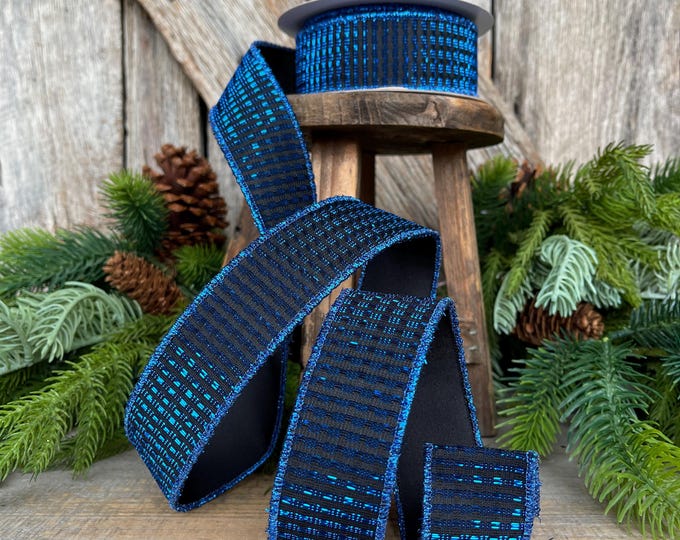 1.5" Midnight Blue RIbbon, Blue Ribbon, Wired Ribbon, Navy Blue Ribbon, Christmas Tree Ribbon, Metallic Ribbon, 78496-09-27