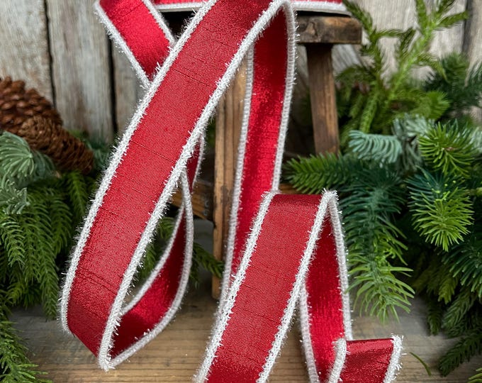 1" Red & White Tinsel Ribbon, Christmas Ribbon, Farrisilk ribbon, 1" x 10 yards