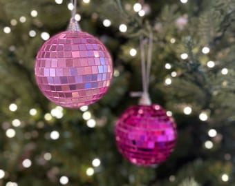 Set of 2 - 3" Pink Disco Ball, Pinkmas Decor, Pink Disco Balls, Mirror Ball, Pink Christmas, Pink Disco Ball Tree, Pink Christmas