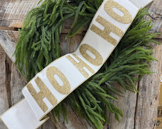 Ho Ho Ho Banner, Christmas Tree Banner, White Velvet Banner for Tree, White Christmas Banner, White and Gold Banner for Tree
