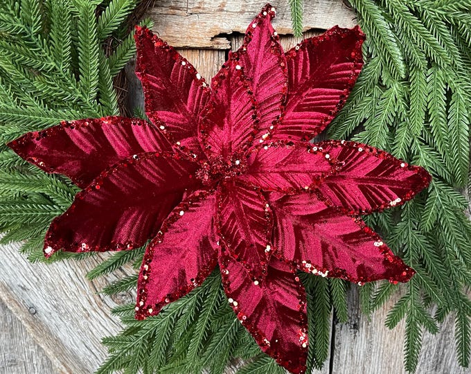 Burgundy Velvet Poinsettia - Christmas Tree Floral Decor