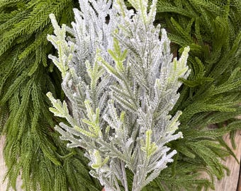 20" Flocked Norfolk Pine Bush, Flocked Pine Bush, Flocked Greenery, Christmas Spray, Flocked Christmas Spray