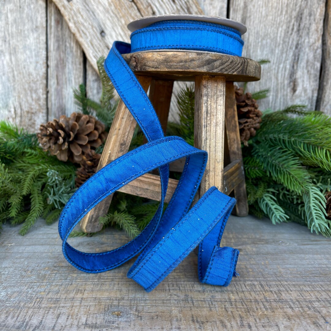7/8” Royal Blue Dupion Ribbon, Blue Ribbon, Wired Ribbon, Spring Ribbon ...