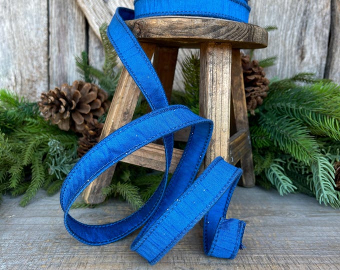 7/8” Royal Blue Dupion Ribbon, blue ribbon, wired ribbon, Spring Ribbon, Patriotic Ribbon, Blue ribbon, Royal Blue Ribbon