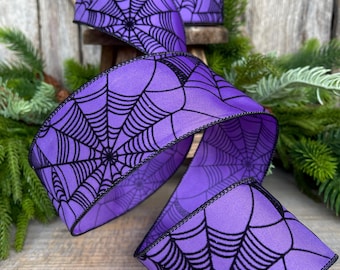 2.5" Purple Spooky Webs Ribbon, Farrisilk Ribbon, Halloween Ribbon, Wired Ribbon, Purple Halloween Ribbon, Spider Web Ribbon, RS145-27