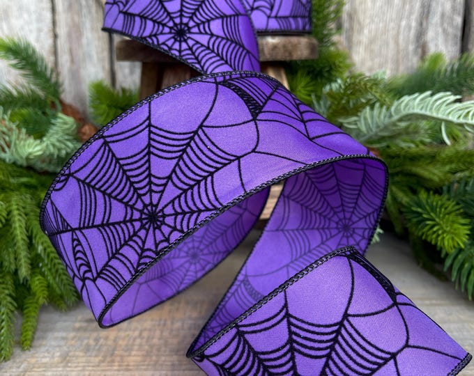 2.5" Purple Spooky Webs Ribbon, Farrisilk Ribbon, Halloween Ribbon, Wired Ribbon, Purple Halloween Ribbon, Spider Web Ribbon, RS145-27