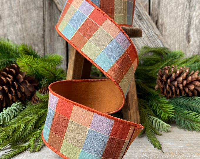 2.5" Orange Sedona Checks, Farrisilk Ribbon, Fall Ribbon, Orange Check Ribbon, Designer Ribbon, Fall Ribbon for Wreaths, RK359-23