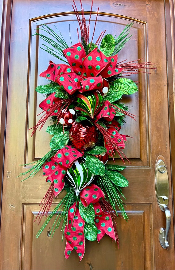 Christmas Swag for Front Door Red and Green Christmas Wreath Etsy