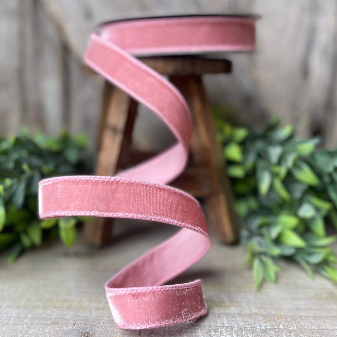 1 Pink Velvet Ribbon, Wired Velvet Ribbon, Christmas Velvet Ribbon