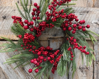 18" Christmas Red Berry Wreath, Cranberry Wreath, Red Wreath, Christmas Front Door, Woodland Christmas Wreath, Artificial Wreath
