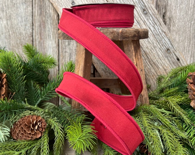 1" Burgundy Taffeta Ribbon, wired Ribbon, Farrisilk Taffeta, Wreath RIbbon, narrow Ribbon, Burgundy Ribbon, Ribbon, ruby Ribbon
