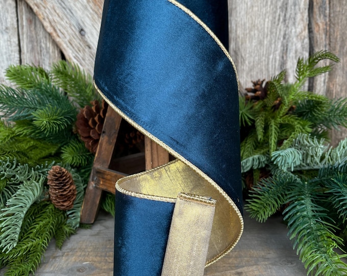 4" Midnight Blue Velvet Ribbon, Blue Christmas Ribbon
