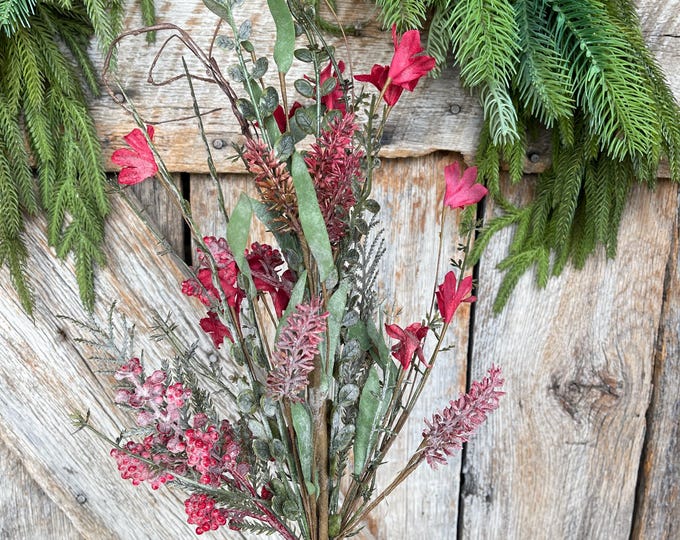 24" Frosted Red Christmas Bush, Christmas 60919, Red Berry Filler Bush, Filler Bush, Frosted Bush, 63526-FROSTEDR