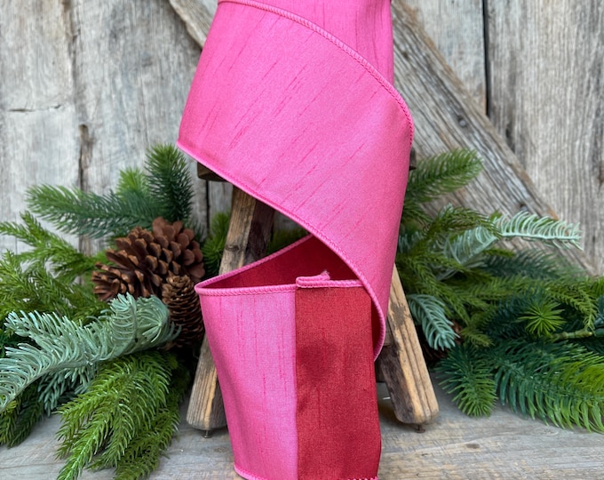 4" Pink & Red Ribbon, Doublesided ribbon, Christmas Ribbon, Bubblegum Pink Ribbon, Wired RIbbon, Designer Ribbon