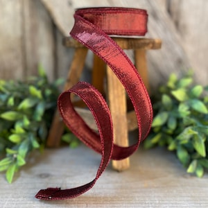 1&quot; Ruby Luster Ribbon, wired Ribbon, Farrisilk Luster, Wreath RIbbon, narrow Ribbon, Burgundy Ribbon, Ribbon, ruby Ribbon, wreath supply