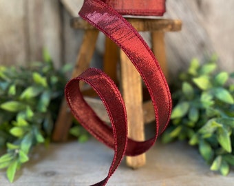 1" Ruby Luster Ribbon, wired Ribbon, Farrisilk Luster, Wreath RIbbon, narrow Ribbon, Burgundy Ribbon, Ribbon, ruby Ribbon, wreath supply