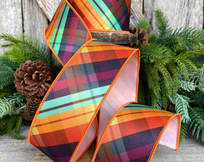 Fall Plaid Wired Ribbon: Farrisilk "Edgy Plaid", 2.5" x 10yds