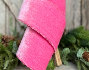 4" Pink Velvet Ribbon, Bubblegum Pink, Wired Velvet Ribbon, 4 inch Velvet Ribbon, Pink Velvet Ribbon, Pink Velvet Ribbon, Designer Ribbon