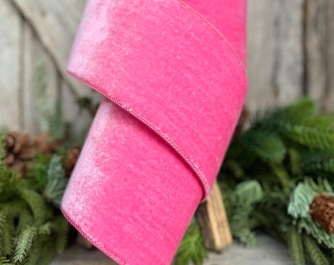 4" Pink Velvet Ribbon, Bubblegum Pink, Wired Velvet Ribbon, 4 inch Velvet Ribbon, Pink Velvet Ribbon, Pink Velvet Ribbon, Designer Ribbon