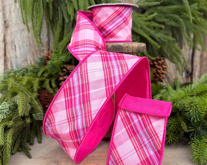 2.5" Pink Plaid Ribbon, Pink Candy Shop Plaid Ribbon