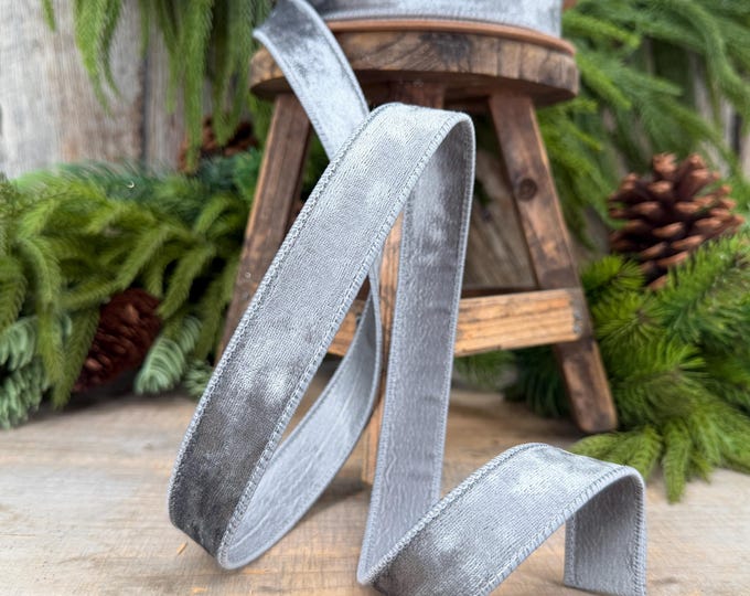 1" Silver Velvet Ribbon, Silver Heritage Velvet Ribbon