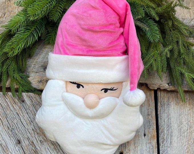 15" Pink Santa Ornament, Pink Santa Wreath Attachment, Plush Pink Santa Head, 85683PK