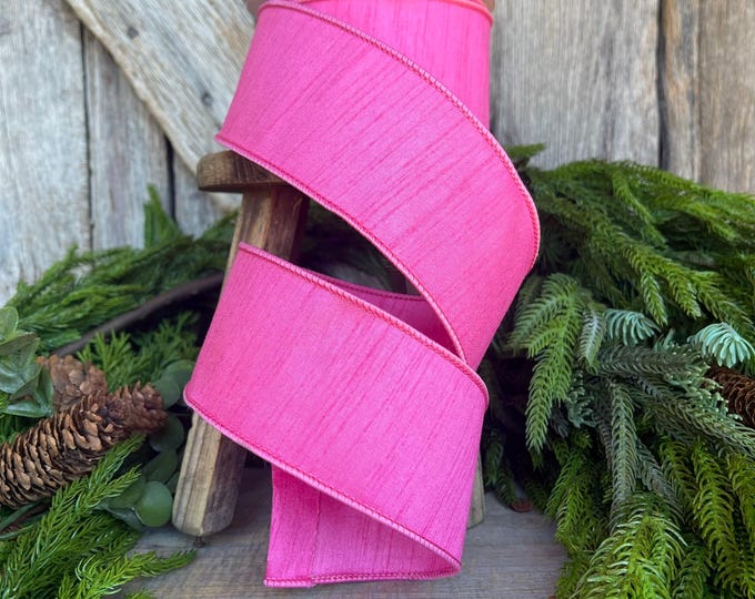 2.5” Pink Ribbon, Farrisilk ribbon, Dupion, wired ribbon, Christmas Ribbon, Bubblegum Pink, pink ribbon, Wired Ribbon