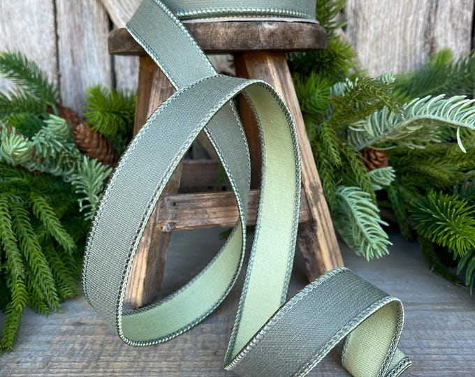 1" Sage Green Ribbon, Farrisilk Ribbon, Wired Ribbon, Sage Green Linen Tones Ribbon, 2 Tone Ribbon, Green Ribbon, SR119-85