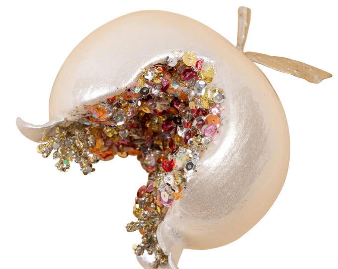 Ivory Pomegranate Ornament, 4" Ivory Pearl Ornament, Jeweled Christmas Ornament, Farrisilk Ornament, Jeweled Ornament, Pomegranate Ornament