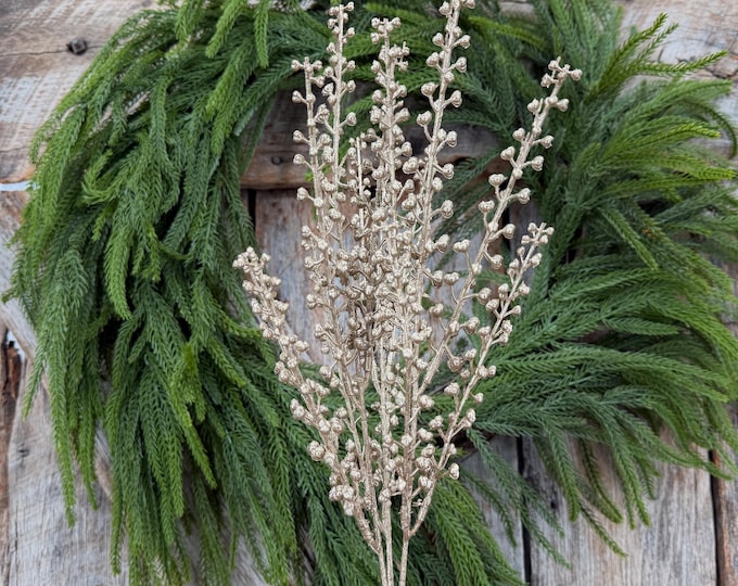 19" Champagne Gold Metallic Berry Pick | Christmas Floral Spray