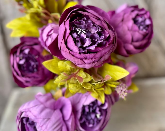 20" Purple Peony Bush, Artificial Peony, Pink Peony Bush, Spring Flowers, Fake Flowers, Wreath Supply, Craft Supply, 63220-PU