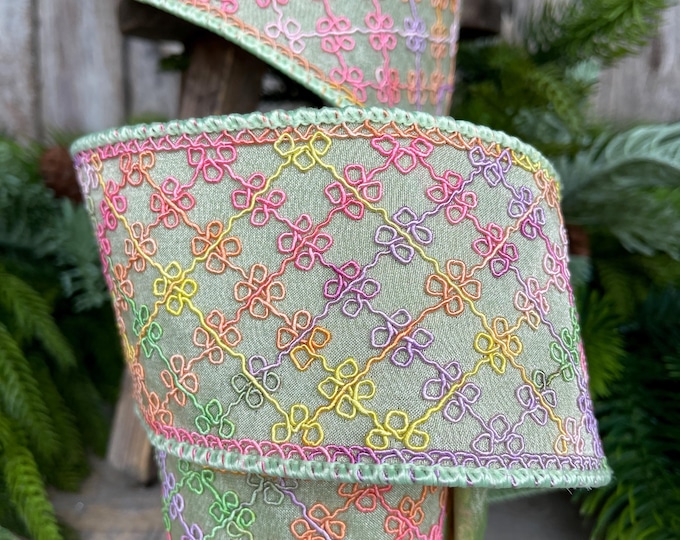 3.5" Pastel Ribbon, Farrisilk Ribbon, Tie Dye Trellis Ribbon, Colorful Ribbon, SR102-12