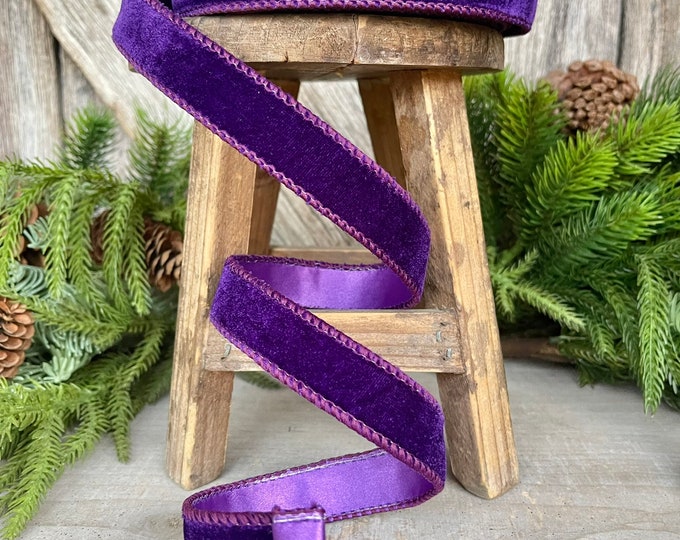 7/81" Purple Velvet Ribbon, Wired Velvet Ribbon, Purple Ribbon, Halloween RIbbon, Purple Velvet Ribbon, Purple Ribbon, Wreath Supply