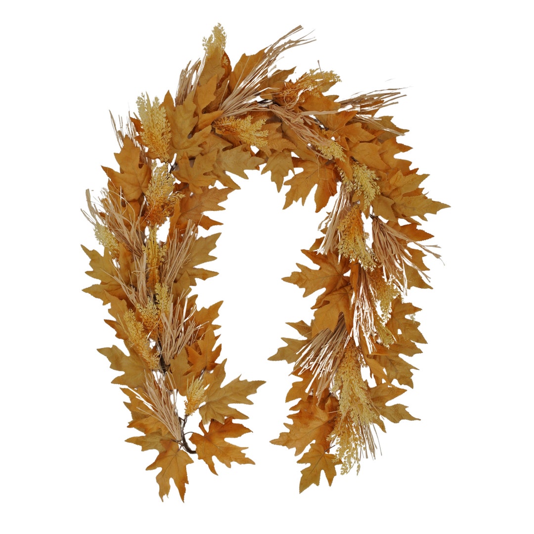 6 Ft Fall Garland, Fall Leaves Garland, Fall Front Door, Wheat Grass