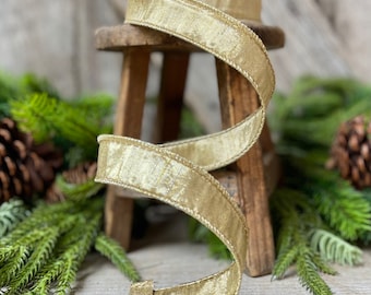 1" Gold Luster Ribbon, wired Ribbon, Wreath RIbbon, narrow Ribbon, gold Ribbon, Wired Ribbon,Gold Ribbon,Farrisilk ribbon,Designer Ribbon