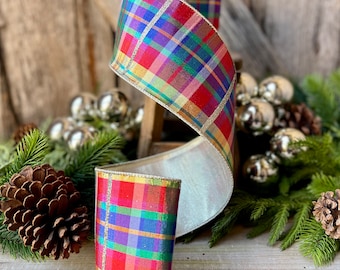 4" Amazing Plaid by Farrisilk, Christmas plaid Ribbon, Christmas Tree Ribbon, Wired Ribbon, Wreath Supply, Ribbon for Christmas Decorating