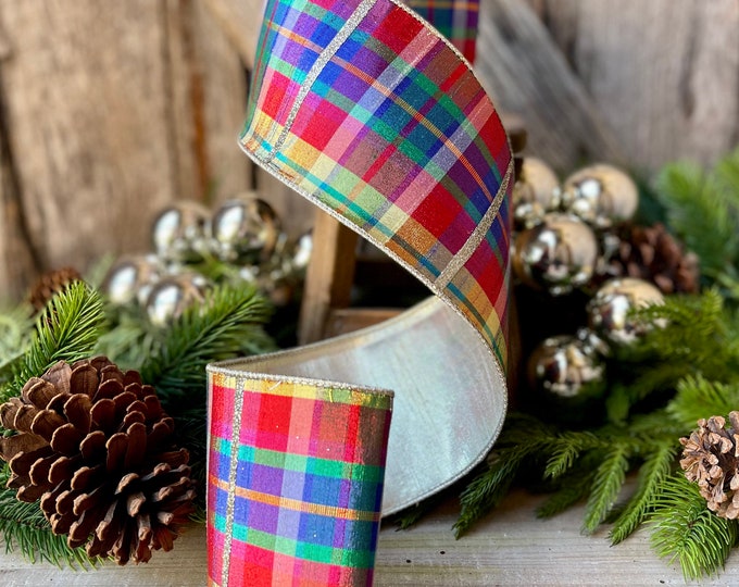 4" Amazing Plaid by Farrisilk, Christmas plaid Ribbon, Christmas Tree Ribbon, Wired Ribbon, Wreath Supply, Ribbon for Christmas Decorating