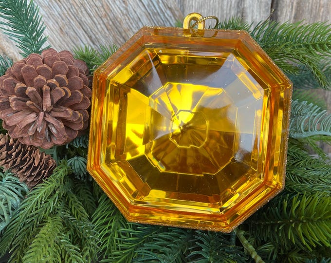 Gold 6" Jewel Ornament, Square Jewel Ornament, Brassy Gold Square Jewel, Jewel Ornaments